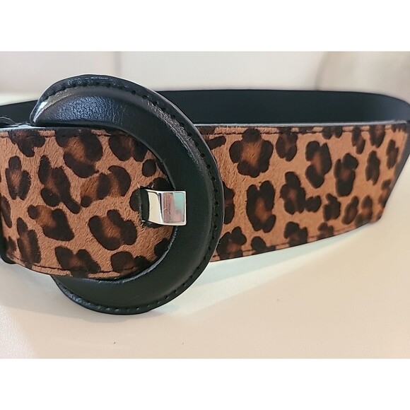 Chico's Womens Stretch Animal Print Genuine Haircalf Black Leather Belt Size M - Picture 2 of 5